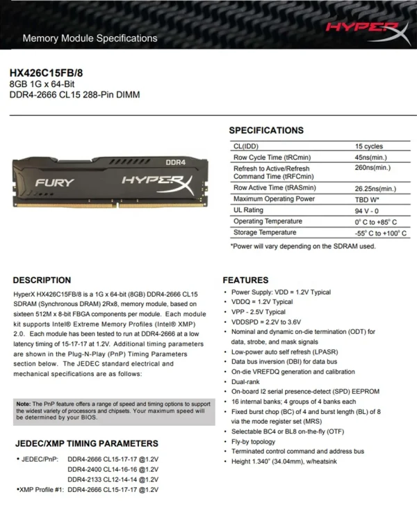 Memoria RAM DDR4 Kingston Hyper X FURY 8GB 16GB 32GB 3 Memoria RAM DDR4 Kingston Hyper X FURY 8GB 16GB 32GB - Image 3