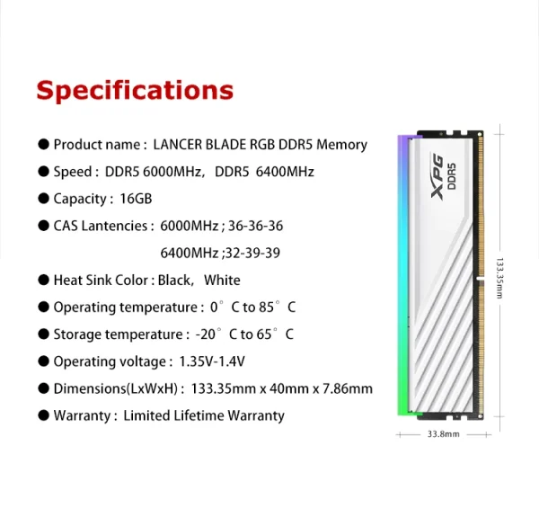 Memoria RAM ADATA XPG D300G DDR5 RAM con RGB 16GB 32GB 6000MHz 6400MHz 3 Memoria RAM ADATA XPG D300G DDR5 RAM con RGB 16GB 32GB 6000MHz 6400MHz - Image 3